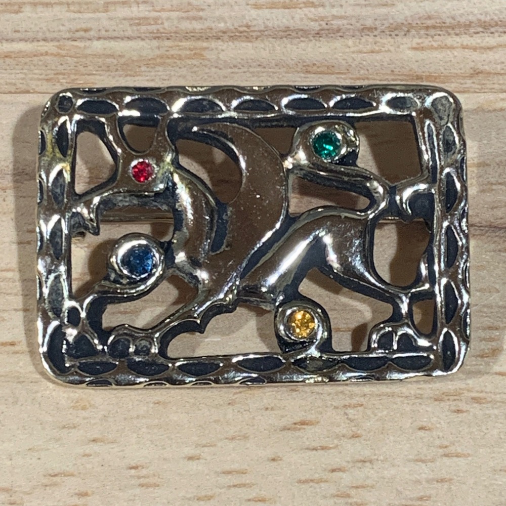 Sarah Coventry Griffin Brooch 1959 Silver Tone Rhinestone MythicalDragon Pin
